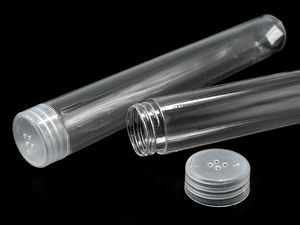 Tub transparent din plastic pentru depozitare, cu capac filetat securizat - Ø24 mm