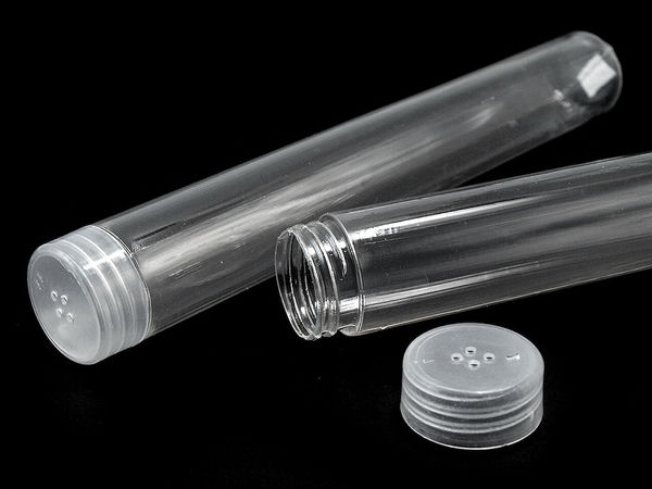 Tub transparent din plastic pentru depozitare, cu capac filetat securizat - Ø24 mm