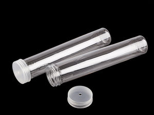 Tub din plastic transparent pentru depozitare cu capac înfiletat și orificiu de agățare - Deschidere de 30 mm