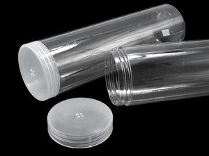 Recipient tubular din plastic transparent pentru galanterie și lucru manual - Ø54 mm