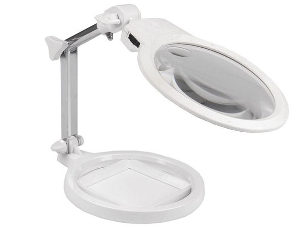 Lupă profesională de birou cu LED și bază de măsurare - Lupă de masă pliabilă și reglabilă 2x/6x pentru lucru manual și bijuterii