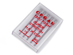 Ace pentru mașina de cusut Organ Super Stretch - Ace premium nichelate cu talon plat pentru materiale foarte elastice, mărimile 75/11 și 90/14