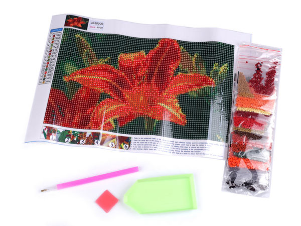 Kit premium pentru pictură cu diamante DIY (20x30 cm) – Modele Peisaj rural, Crin și Buchet