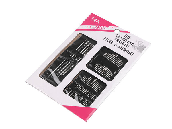 Set premium de ace pentru cusut manual și brodat (55 piese) - Ace asortate universale, pentru sac, lână și ace lungi, nichelate