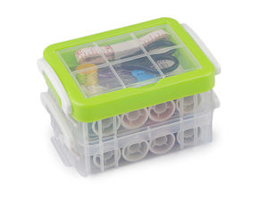 Organizator premium cu două niveluri pentru trusă de cusut - Set portabil de galanterie cu 16 papiote colorate, 20 de ace și accesorii esențiale pentru retușuri