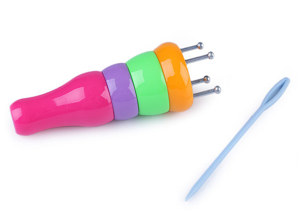 Set clasic de tricotat șnururi cu ac inclus – Dispozitiv manual ergonomic pentru realizarea de tuburi și șnururi din fir, ideal pentru croșetat, galanterie și proiecte DIY (culori asortate)