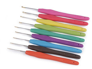 Set premium de croșete ergonomice (9 piese, 0.5 mm - 2.5 mm) - Croșete cu mâner confortabil din silicon pentru fire fine, dantelă și lucru de mână detaliat