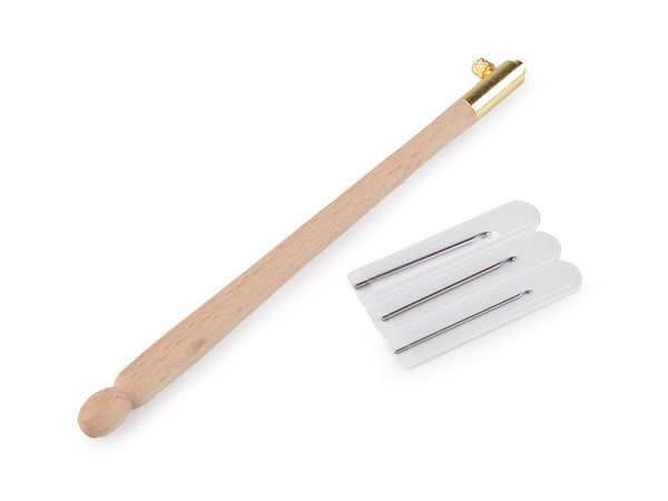 Set premium de ace pentru broderie Aari - Ac Luneville cu mâner din lemn și 3 ace interschimbabile (0,8 mm, 0,9 mm, 1,1 mm)