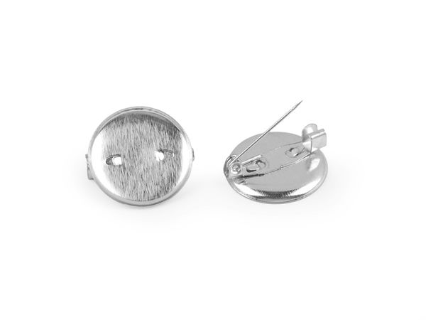 Baze metalice platinate pentru broșe cu platou rotund de 16 mm (19 mm) - Baze de broșă DIY și accesorii pentru bijuterii
