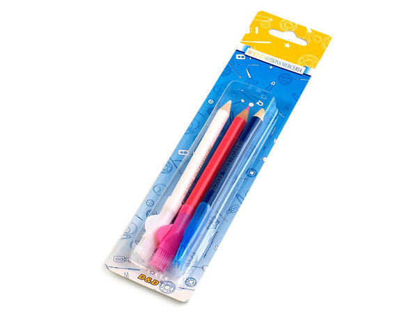 Set profesional de creioane cu cretă pentru croitorie, cu perie de șters integrată - 3 piese, culori asortate