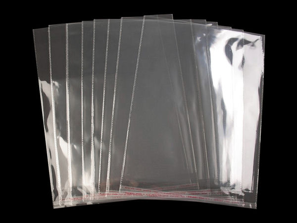 Pungi din plastic transparent cu clapă autoadezivă pentru retail și expunere (30 x 38 cm) - Transparent