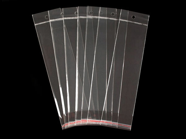 Pungi autoadezive transparente cu orificiu de agățare (7 x 22 cm) - Plicuri lucioase din plastic pentru ambalare