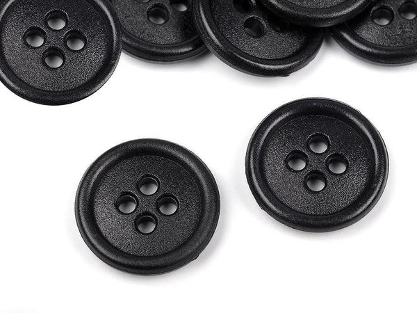 Nasturi premium din plastic negru cu 4 găuri - Dimensiune 24 (15 mm) pentru cămăși și îmbrăcăminte