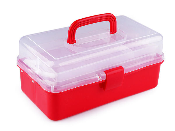 Cutie organizator premium cu compartimente multiple și mâner pentru depozitare articole de lucru manual și galanterie (20x33x15 cm)