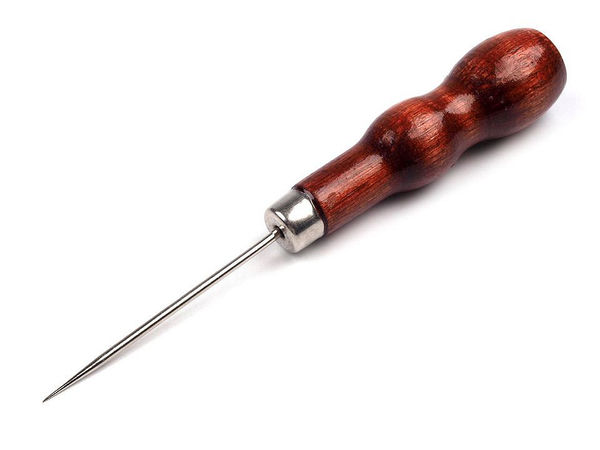 Sulă profesională de croitorie cu mâner din lemn - Perforator pentru piele și ac de lucru manual, 12,5 cm