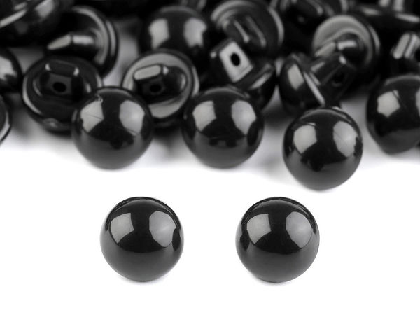Ochi premium tip nasturi bombați, negri (Mărimea 15) - Ochi din plastic semicirculari pentru jucării, cu buclă de coasere pe spate, pentru păpuși, marionete și confecții vestimentare
