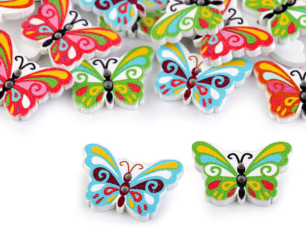 Nasturi decorativi din lemn în formă de fluturași - Mix de culori asortate pentru lucru manual și scrapbooking