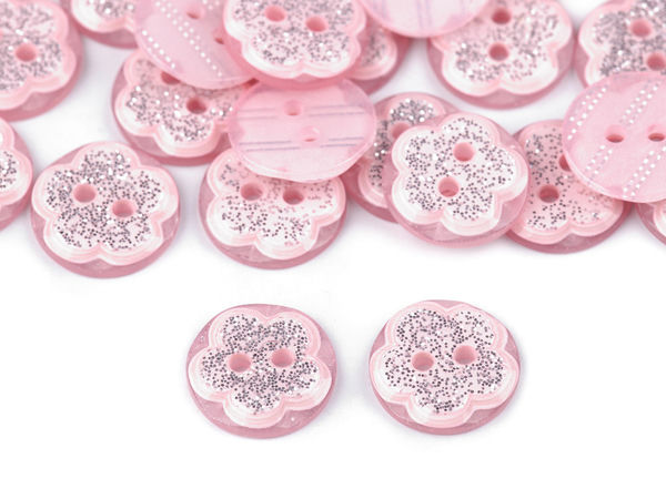 Nasturi premium în formă de floare cu sclipici și 2 orificii (Mărimea 20) - Sisteme de închidere decorative florale elegante pentru cusut, proiecte de lucru manual și accesorii