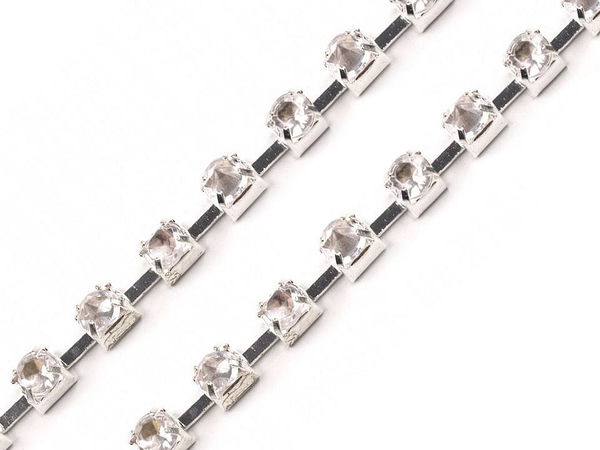 Lanț premium cu strasuri tip cupă - Lățime 2.9mm (SS12) - Galon cu monturi articulate pentru haute couture și accesorii