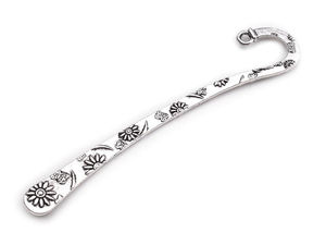 Baze metalice premium pentru semne de carte, model floral și fluture - 7x80mm, Platină cu patină