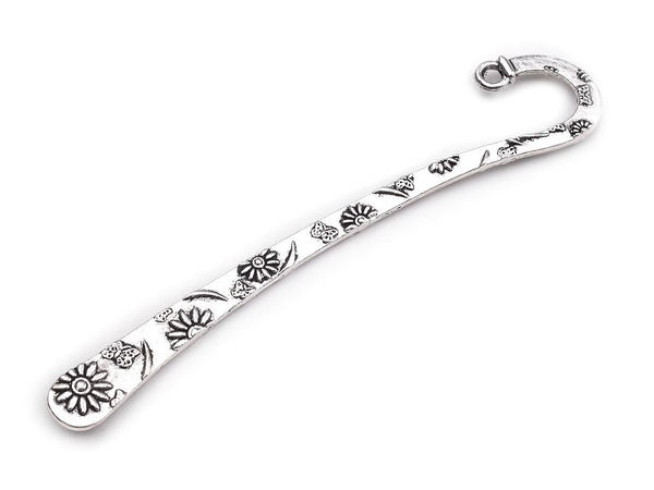 Baze metalice premium pentru semne de carte, model floral și fluture - 7x80mm, Platină cu patină