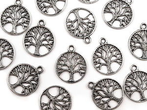 Pandantiv metalic cu două fețe Pomul Vieții, platinat (Ø20 mm) - Decorațiune premium cu tematică botanică pentru îmbrăcăminte, bijuterii și accesorii