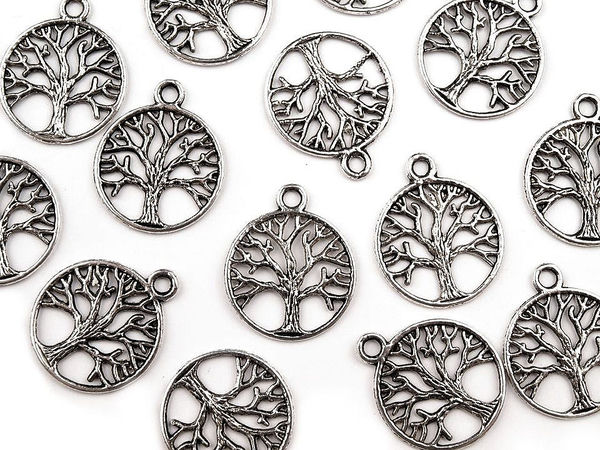 Pandantiv metalic cu două fețe Pomul Vieții, platinat (Ø20 mm) - Decorațiune premium cu tematică botanică pentru îmbrăcăminte, bijuterii și accesorii
