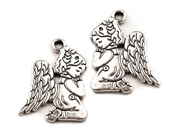 Pandantiv metalic premium cu două fețe, model îngeraș heruvim (17x20mm) - Platină cu patină