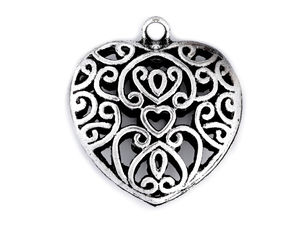 Pandantiv premium cu două fețe în formă de inimă strălucitoare (30x30 mm) - Decorațiune metalică din platină cu patină pentru îmbrăcăminte, încălțăminte și accesorii