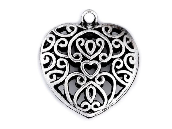 Pandantiv premium cu două fețe în formă de inimă strălucitoare (30x30 mm) - Decorațiune metalică din platină cu patină pentru îmbrăcăminte, încălțăminte și accesorii