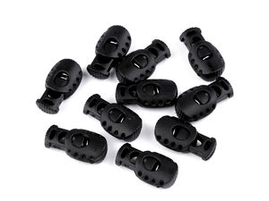 Opritoare cu arc din plastic negru pentru șnur - Blocatoare rezistente pentru hanorace, jachete și genți (15 x 27 mm)