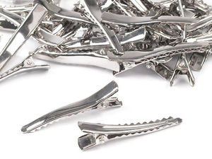 Clame de păr metalice tip crocodil, platinate (45 mm) - Accesorii de galanterie cu prindere zimțată