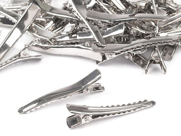 Clame de păr metalice tip crocodil, platinate (45 mm) - Accesorii de galanterie cu prindere zimțată