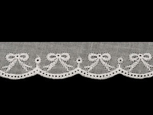 Dantelă premium din bumbac cu broderie englezească alb natur - Dantelă Madeira de 35 mm cu model cu fundițe (13,5 m)