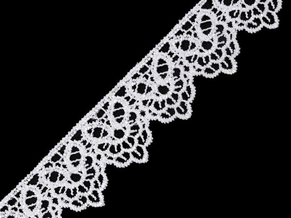 Panglică decorativă din dantelă ghipură albă, 35mm – Garnitură elegantă de cusut pentru haine și decorațiuni interioare