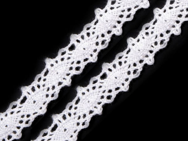 Dantelă premium din bumbac de 12 mm, cu ciocănele, pentru borduri și inserții