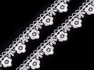 Dantelă ghipură premium cu motiv margarete - Lățime 21 mm, Lungime 13,5 m - Alb