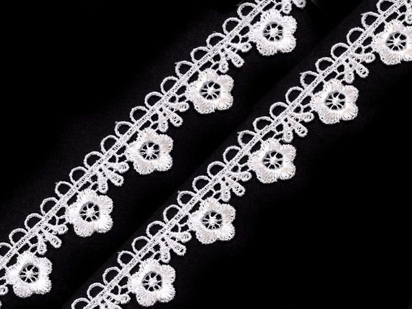 Dantelă ghipură premium cu motiv margarete - Lățime 21 mm, Lungime 13,5 m - Alb
