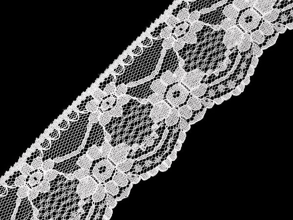 Dantelă florală premium din poliamidă, albă - Panglică elegantă de galanterie, lățime 50 mm