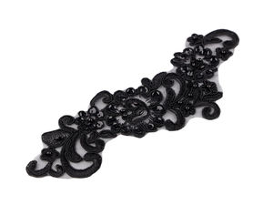 Aplică elegantă din dantelă tip platcă, cu trandafiri, mărgele și paiete, inserție din monofilament pentru haine și accesorii, 8x24 cm - Negru