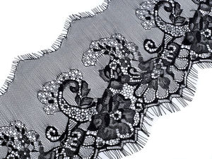 Dantelă franțuzească fină premium pentru lenjerie și articole de mireasă, lățime 17,5 cm - Negru
