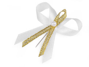 Fundiță premium din panglică de saten cu ac de prindere și mărgea de sidef (35 mm) - Decorațiune elegantă pentru nunți și creații handmade