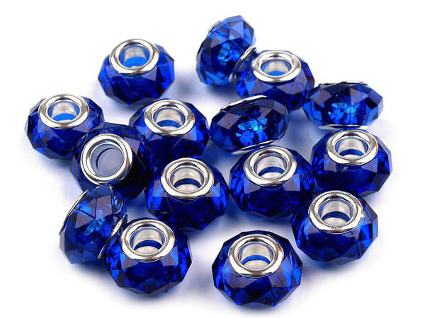 Mărgele tip charm fațetate din plastic cu aspect metalic și gaură mare, pentru brățări tip șarpe - 14,5 x 9 mm