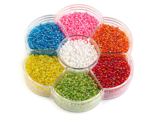 Set premium de mărgele rocaille din sticlă în cutie organizatoare compartimentată - 100g