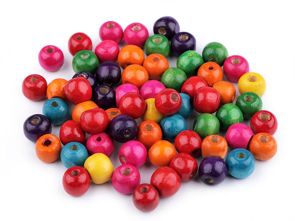 Mărgele rotunde din lemn lăcuit premium - 10 mm (orificiu 3 mm), culori mixte, pachet 10 g