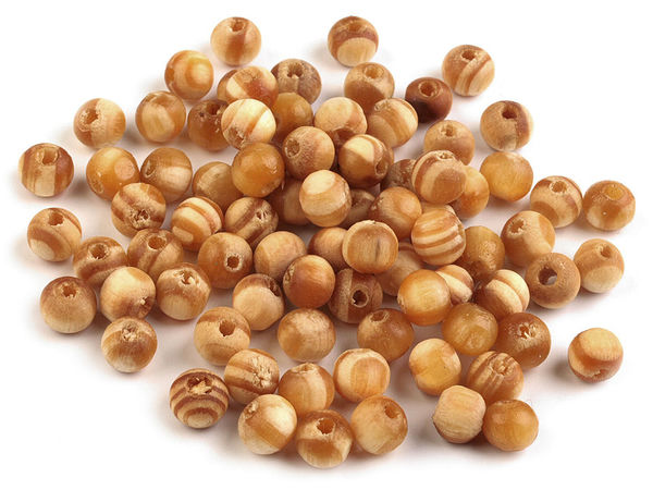 Mărgele rotunde premium din lemn cu model dungat - Pin natural de 8 mm