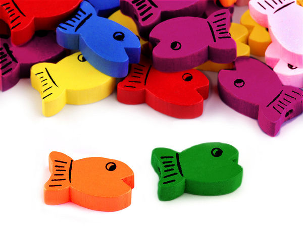 Mărgele colorate din lemn cu două fețe în formă de pește pentru activități creative și confecționare bijuterii (12x19 mm)