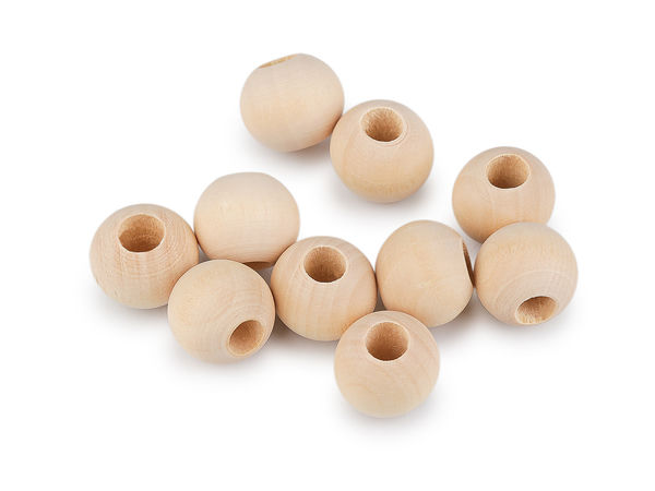 Mărgele rotunde premium din lemn natural nefinisat, 20mm (Ø20) cu gaură mare pentru lucru manual și macrame