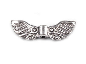 Distanțiere metalice premium aripi de înger, finisaj platinat (7x22 mm) - Talismane față-verso în relief pentru bijuterii și proiecte creative