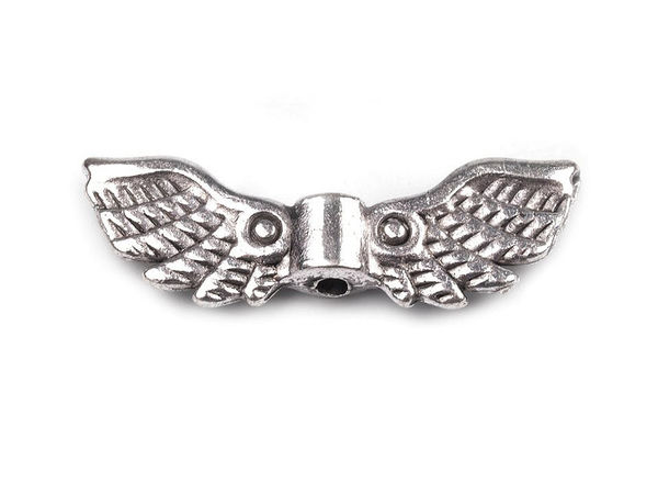 Distanțiere metalice premium aripi de înger, finisaj platinat (7x22 mm) - Talismane față-verso în relief pentru bijuterii și proiecte creative